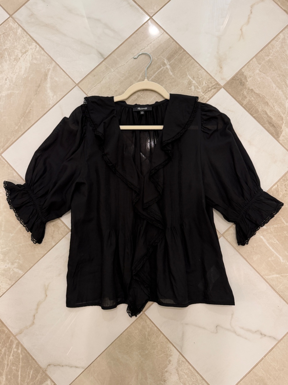 Madewell Black Ruffled Neck Blouse
